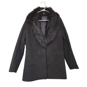 Covington Women's Black Polyester Removeable Faux Fur Collar Button Down Lined D